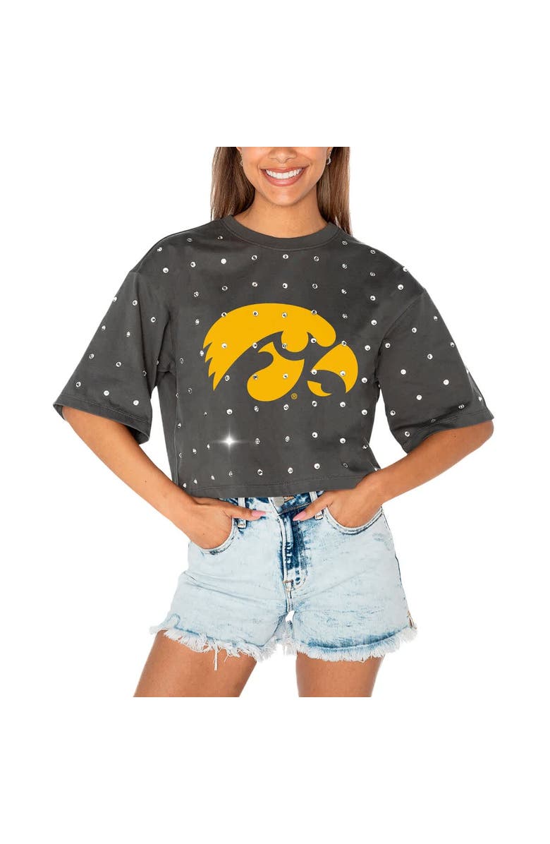 GAMEDAY COUTURE Women's Gameday Couture Gray Iowa Hawkeyes Go Time Rhinestone Crop T-Shirt, Main, color, Gray