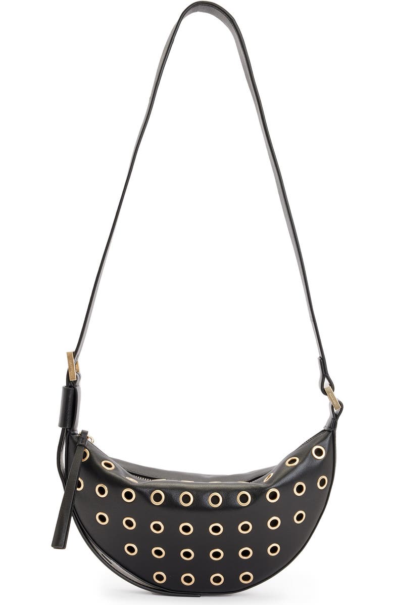 AllSaints Half Moon Grommet Crossbody Bag, Main, color,