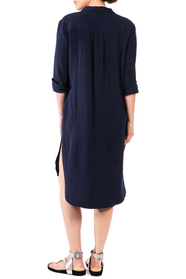 Carissa Long Sleeve Crinkle Maternity/Nursing Shirtdress, Alternate, color, NAVY