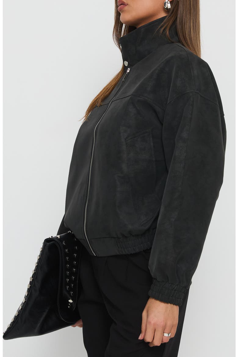 Ellissa Faux Suede Bomber Jacket, Alternate, color, BLACK
