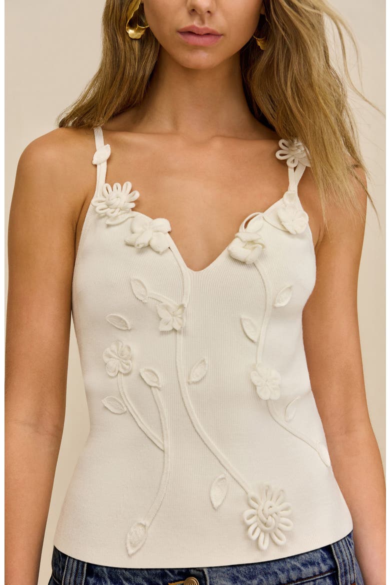 Emiliana Floral Appliqué Knit Camisole, Alternate, color, OFF WHITE