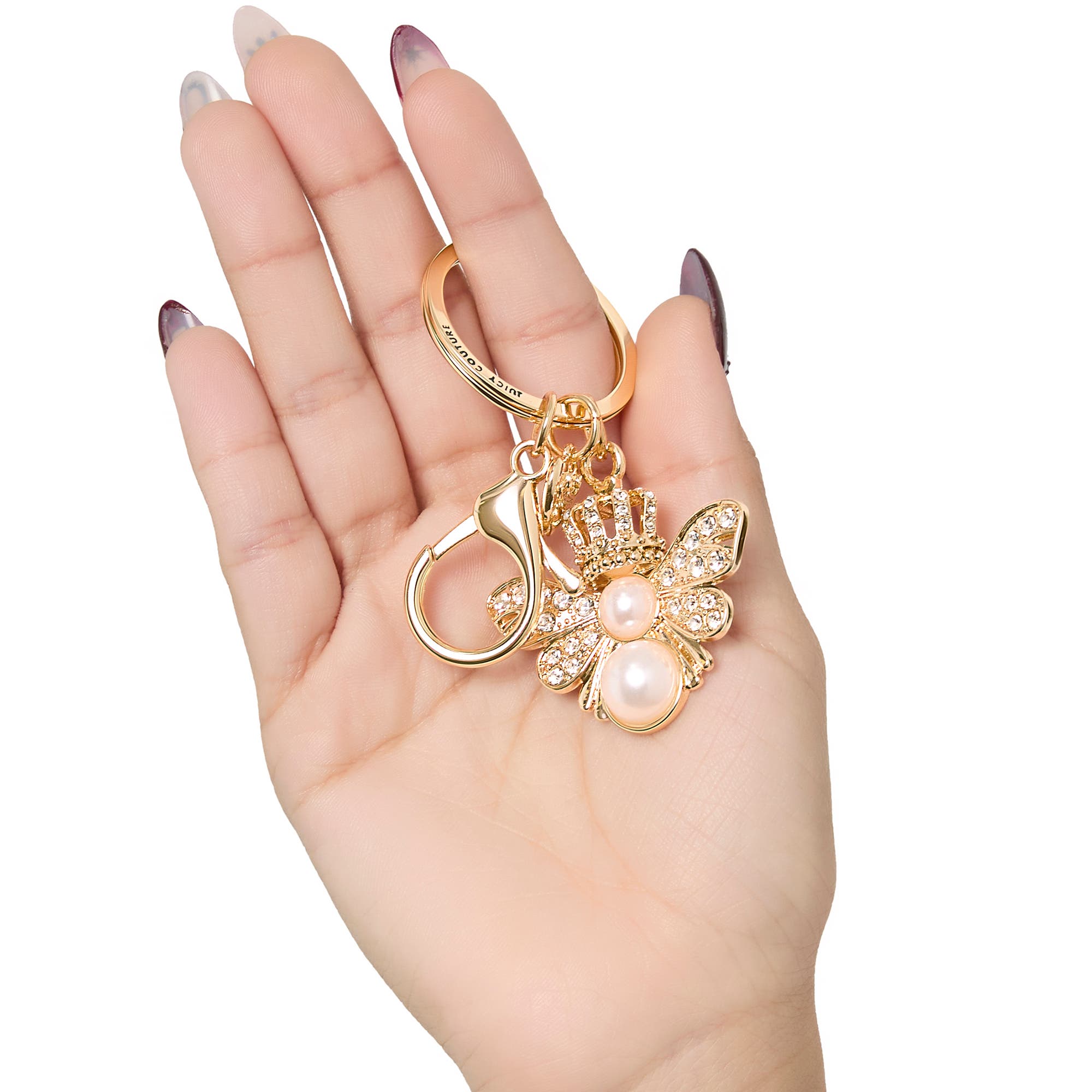 Juicy Couture Regal Bee Pearl Charm Keychain, Alternate, color, Gold