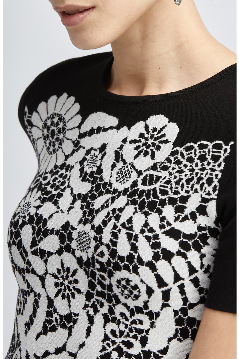 Intarsia A-Line Sweater Dress, Alternate, color, BLACK/ IVORY