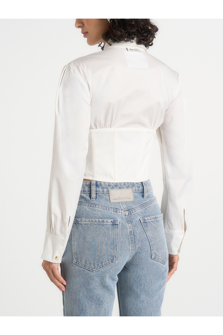 Margot Cotton Corset Shirt, Alternate, color, White