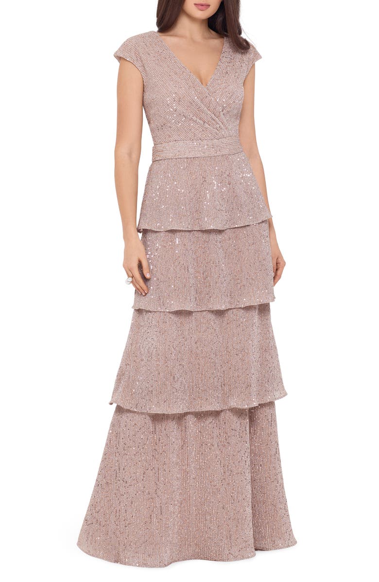 Xscape Evenings Xscape Sequin Embellished Tiered Gown, Main, color, 