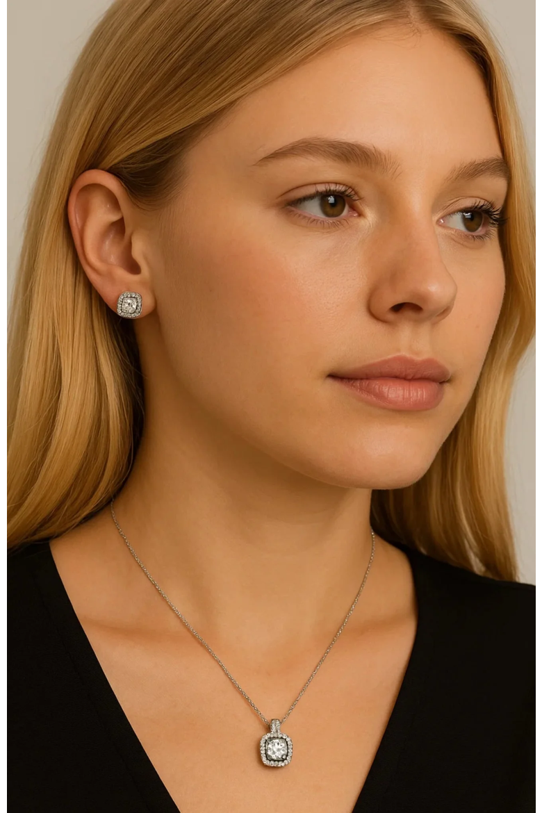 Two Carat Halo Cubic Zirconia Pendant Necklace, Alternate, color, Silver