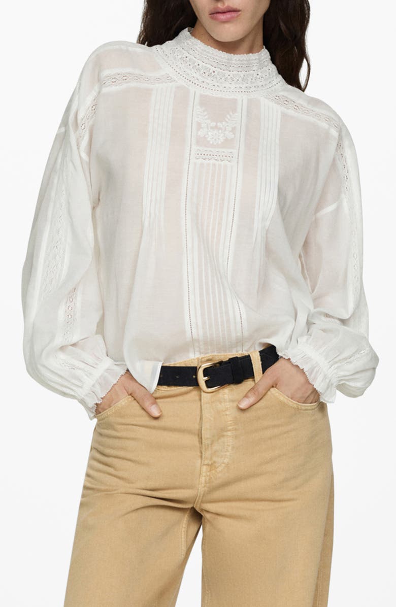 MANGO Embroidered Pintuck Pleat Top, Main, color, 