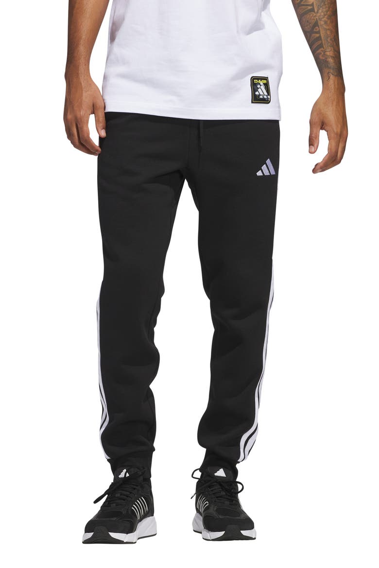 Essential 3-Stripes Fleece Joggers, Main, color, BLACK/WHIT