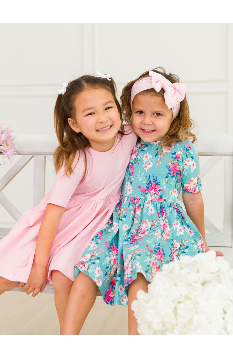 RuffleButts Knit Short Sleeve Twirl Dress, Alternate, color, Fancy Me Floral