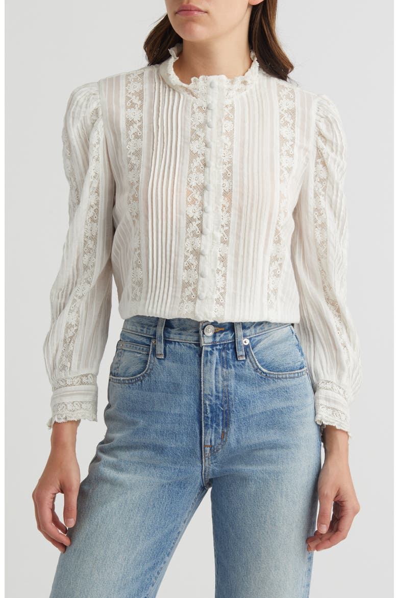 Jacque Lace Inset Button Front Shirt, Main, color, TRUE WHITE