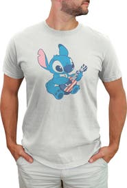 Lilo & Stitch Men's Lilo & Stitch American Flag Guitar Stitch  Graphic T-Shirt