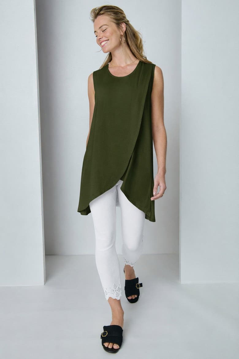 Sleeveless Tulip Overlay Knit Tunic, Alternate, color, DARK OLIVE GREEN