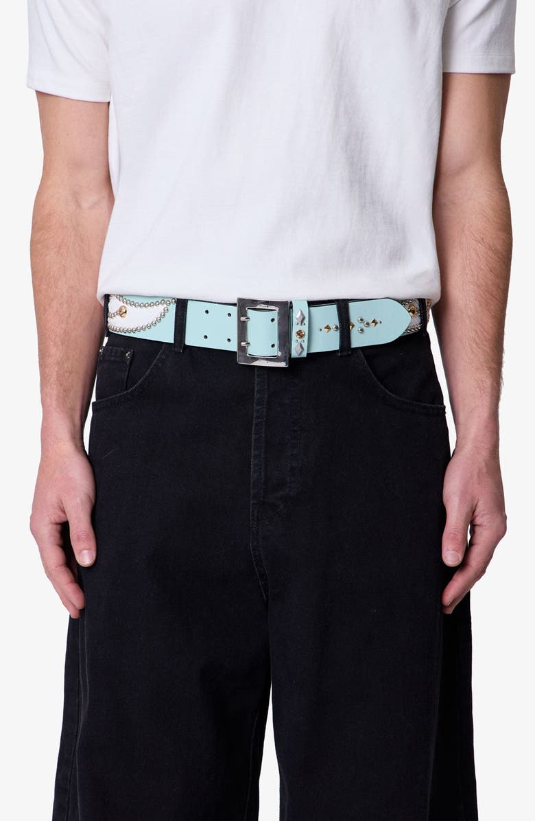 mnml Stud Leather Belt, Alternate, color, Aqua/ White