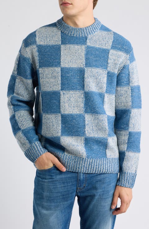 Checkered Wool Crewneck Sweater