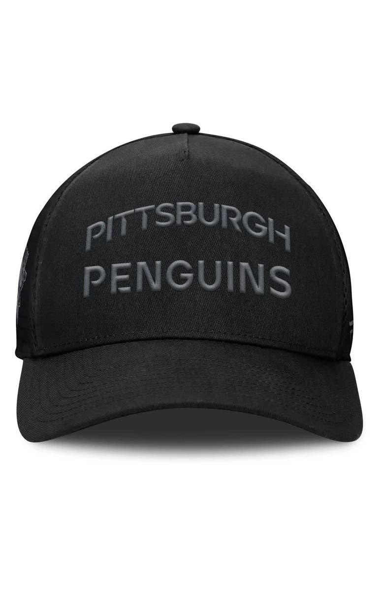 FANATICS Men's Fanatics Black Pittsburgh Penguins Authentic Pro Road Stack Text A-Frame Adjustable Hat, Alternate, color, Black