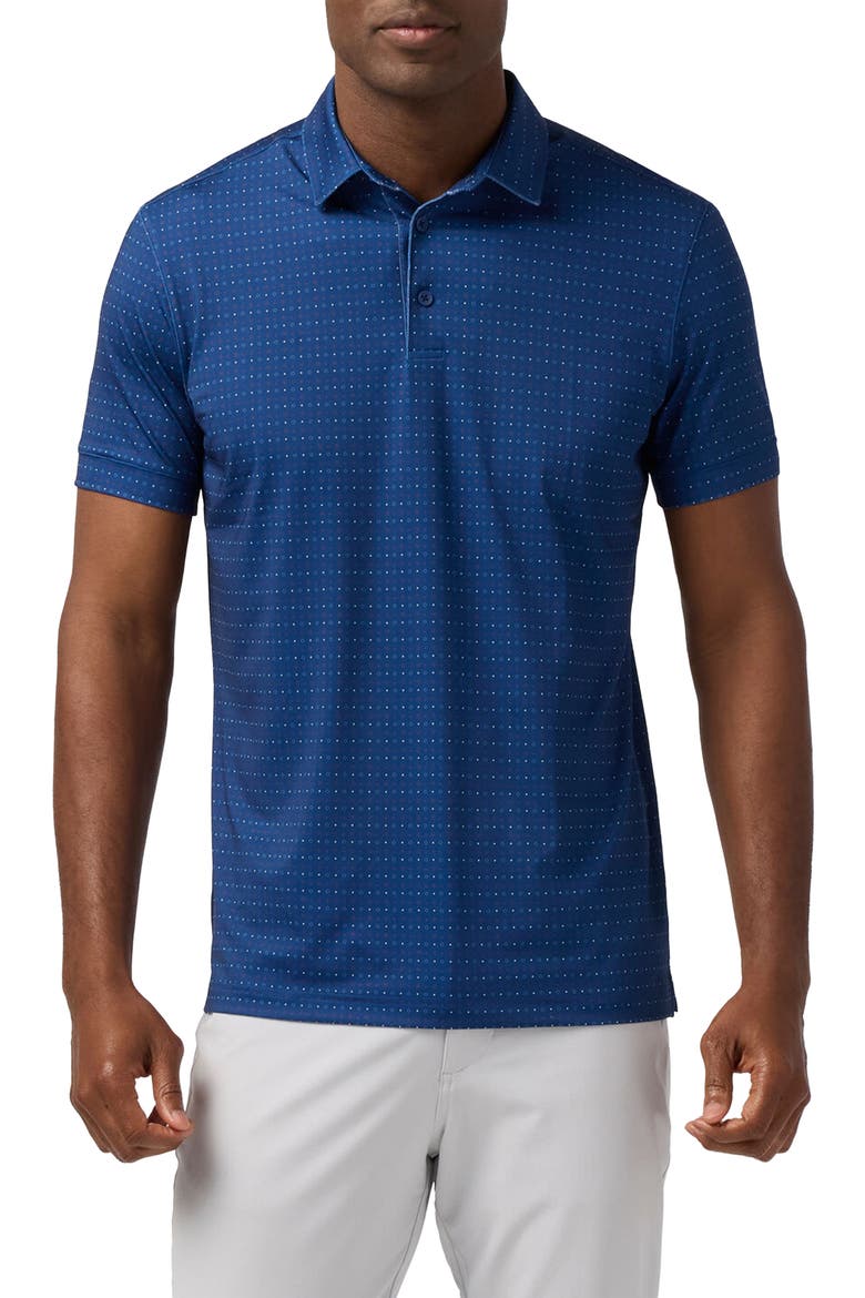 Versa Trim Fit Navy Open Dot Stripe Polo, Main, color, MIDNIGHT NAVY OPEN DOT STRIPE