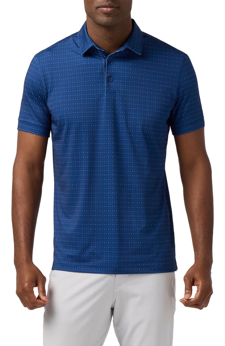 Mizzen+Main Versa Trim Fit Navy Open Dot Stripe Polo, Main, color, Midnight Navy Open Dot Stripe