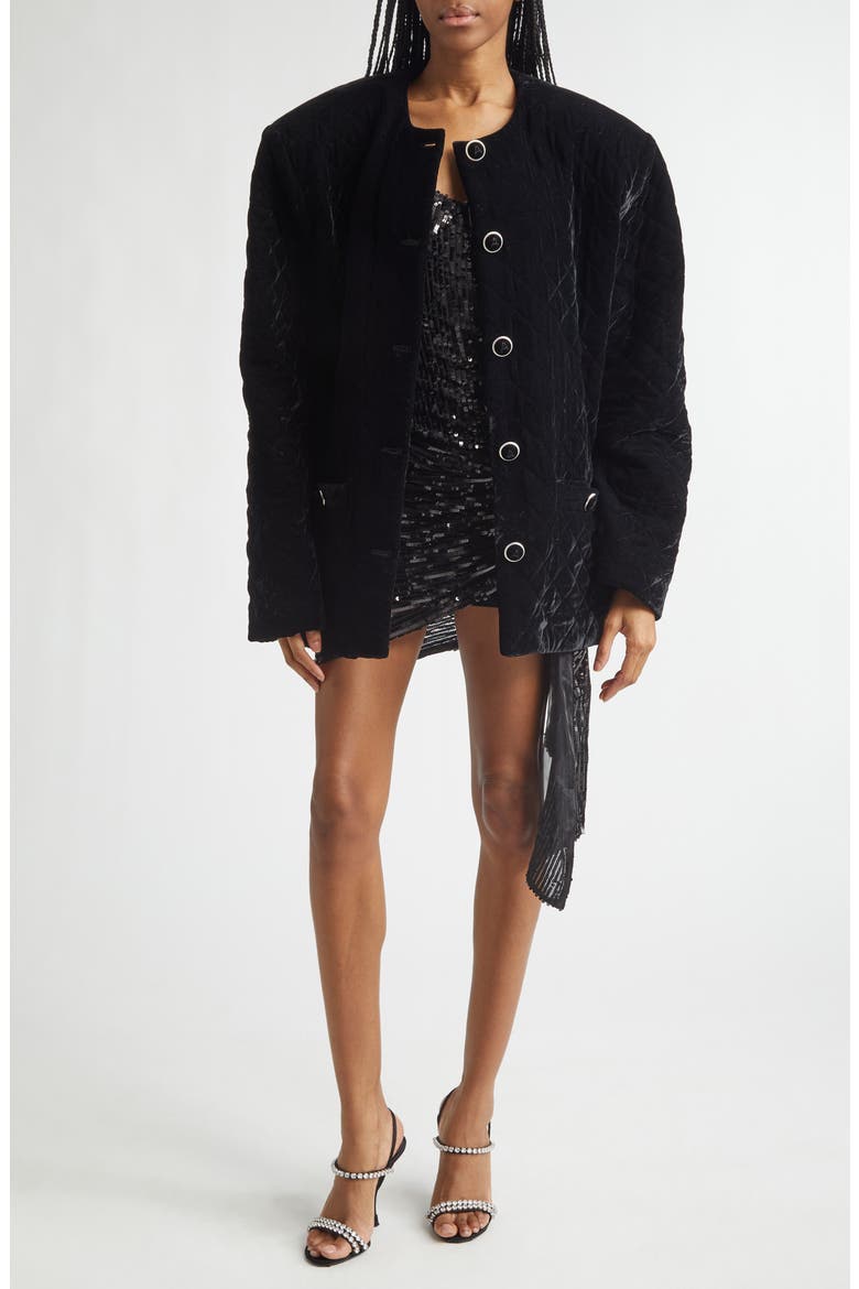 Quilted Velvet Lady Jacket, Alternate, color, BLACK