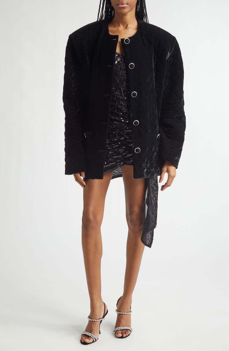 Area Quilted Velvet Lady Jacket, Alternate, color, Black