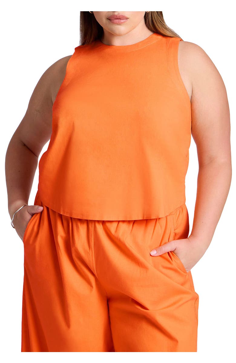 ELOQUII Linen-Blend Boxy Scoop Neck Crop Tank, Main, color, Bright Orange