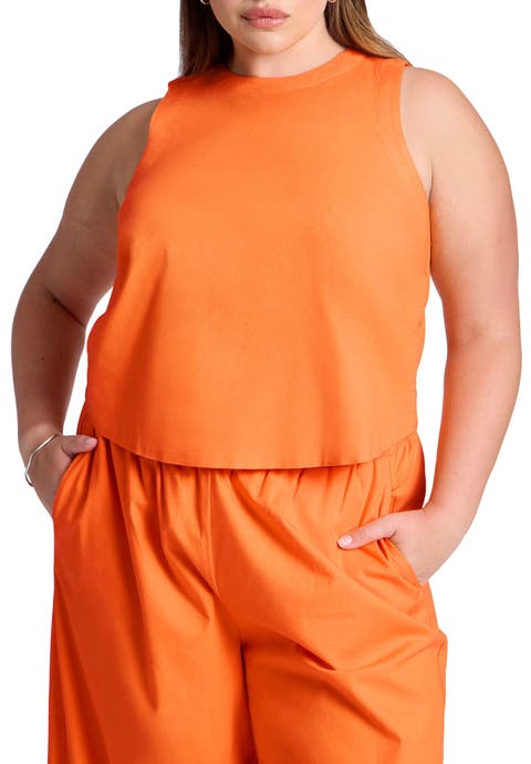 Linen-Blend Boxy Scoop Neck Crop Tank (Plus)