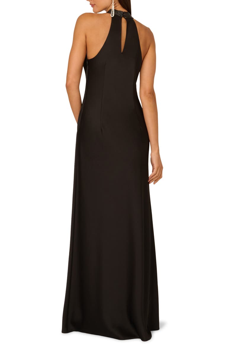 Adrianna Papell Embellished Mock Neck Stretch Satin Gown, Alternate, color, Black