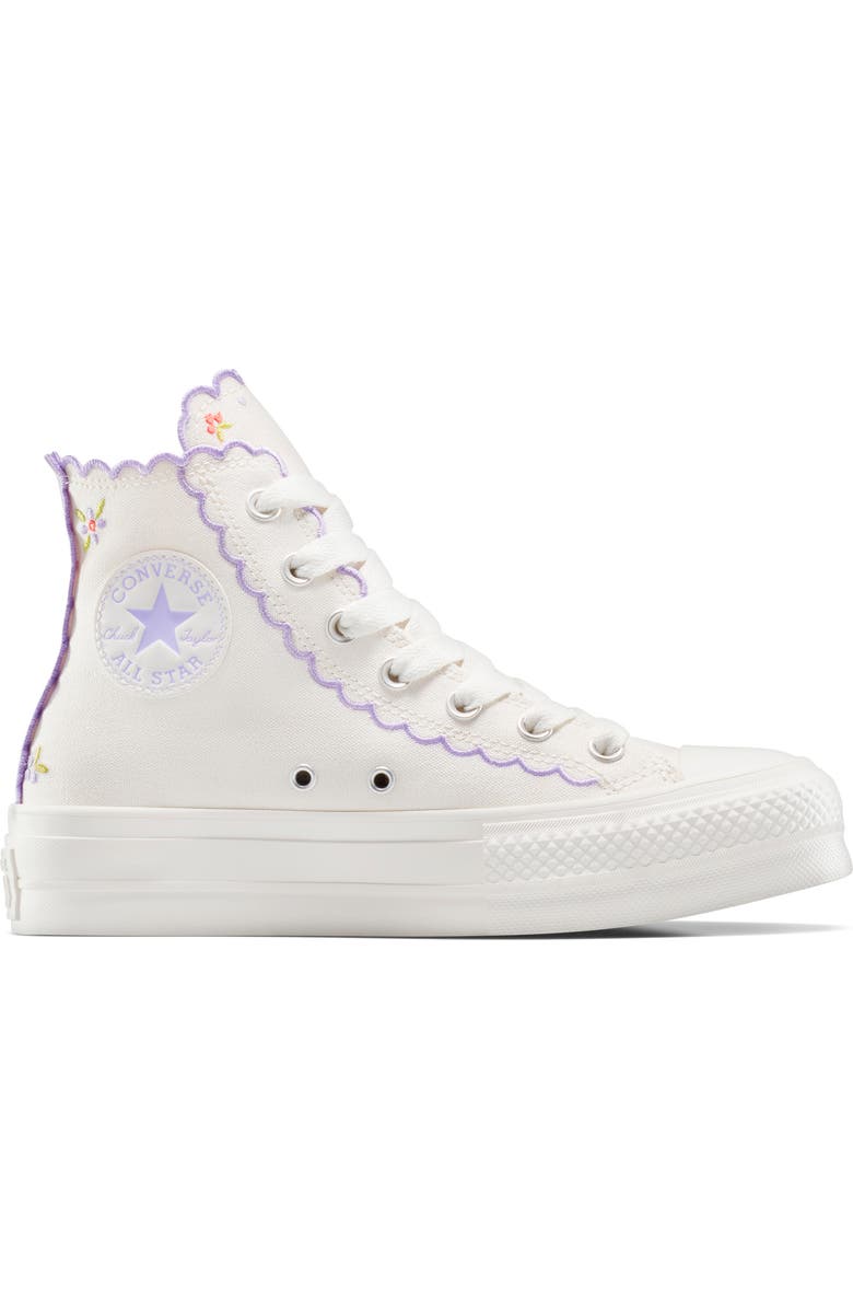 Converse Chuck Taylor<sup>®</sup> All Star<sup>®</sup> Embroidered Lift High Top Platform Sneaker, Alternate, color, Vintage White/ Violet Heat