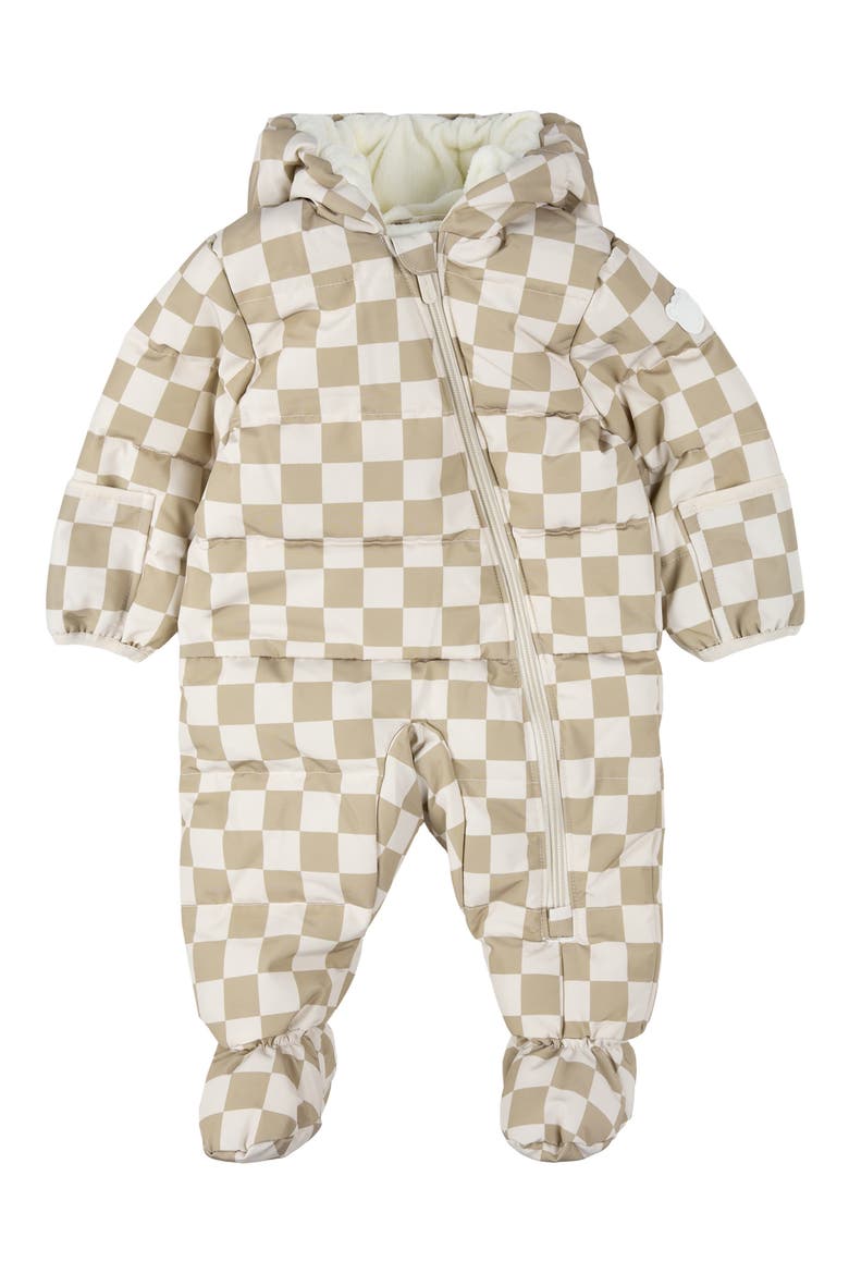 Checkerboard Hooded Snowsuit, Main, color, BEIGE