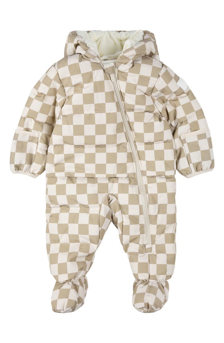 FIRSTS by Petit Lem Checkerboard Hooded Snowsuit, Main, color, Beige