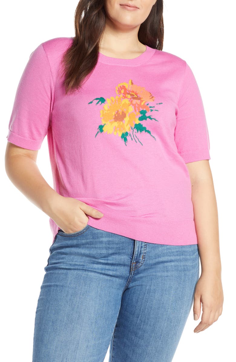 J.Crew Tippi Flowers Short Sleeve Sweater, Alternate, color, 