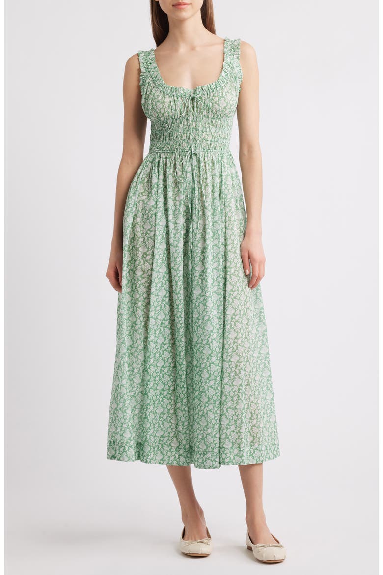 den emmaretta floral cotton cocktail dress DEN Women's Emmaretta Floral Cotton Dress - Emerald Jardin Du Chateau