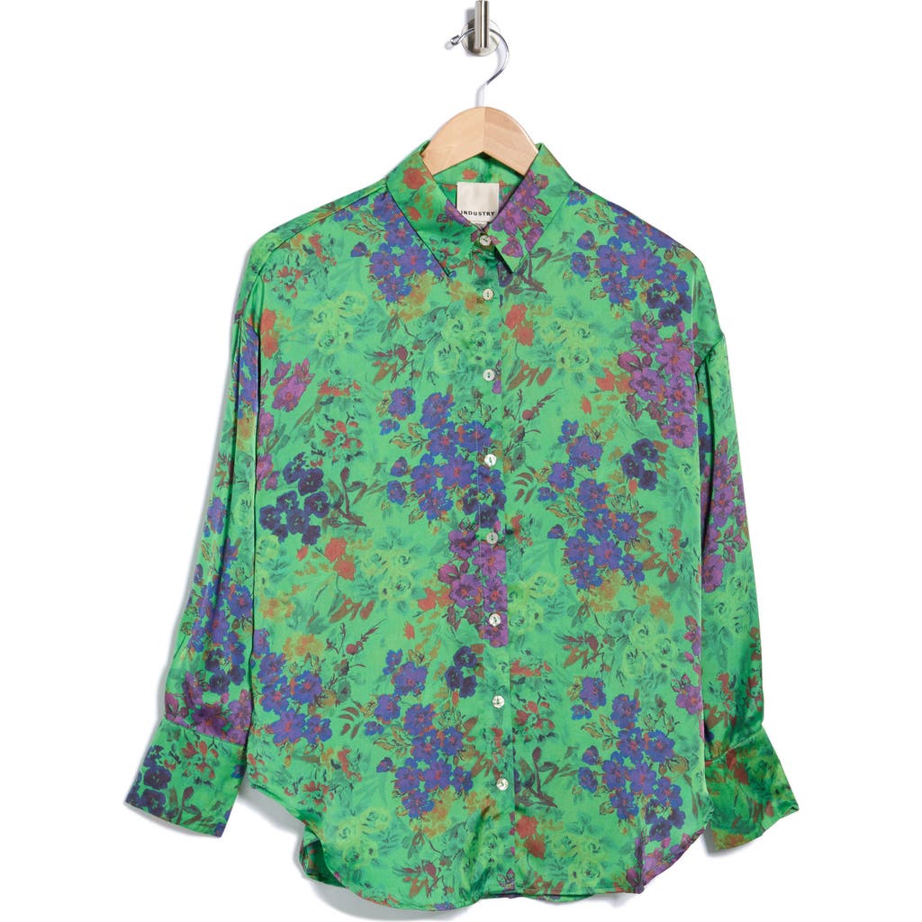 Industry Republic Clothing Print Satin Button-up Shirt In Green