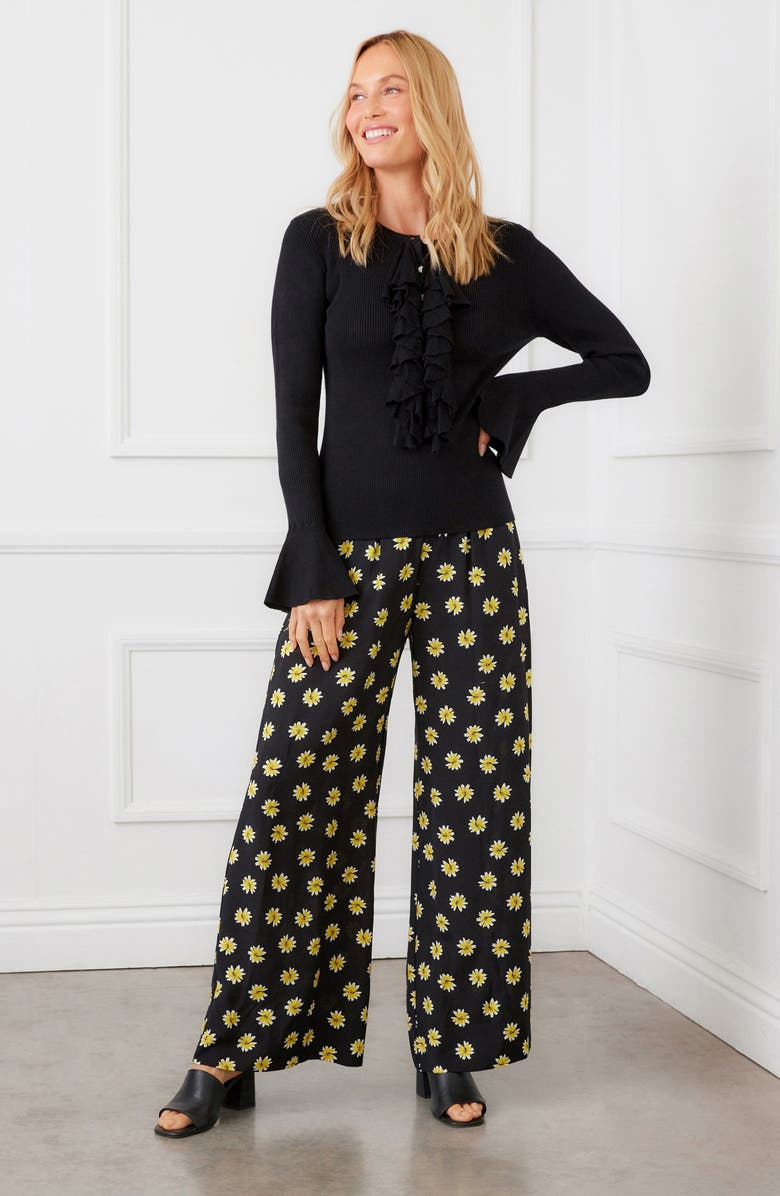 Karen Kane Floral Wide Leg Pants, Alternate, color, Black Print