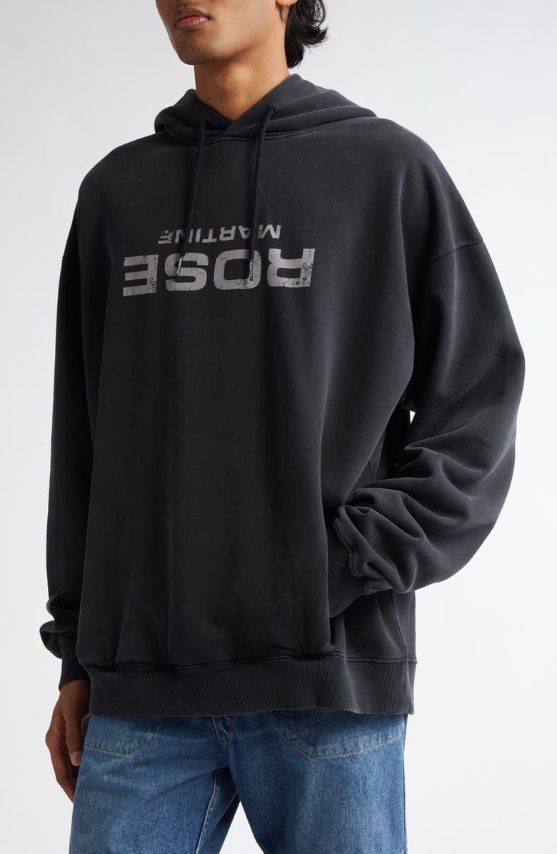 Martine Rose Upside Down Logo Classic Cotton Jersey Hoodie, Alternate, color, Black Washed Rose Black