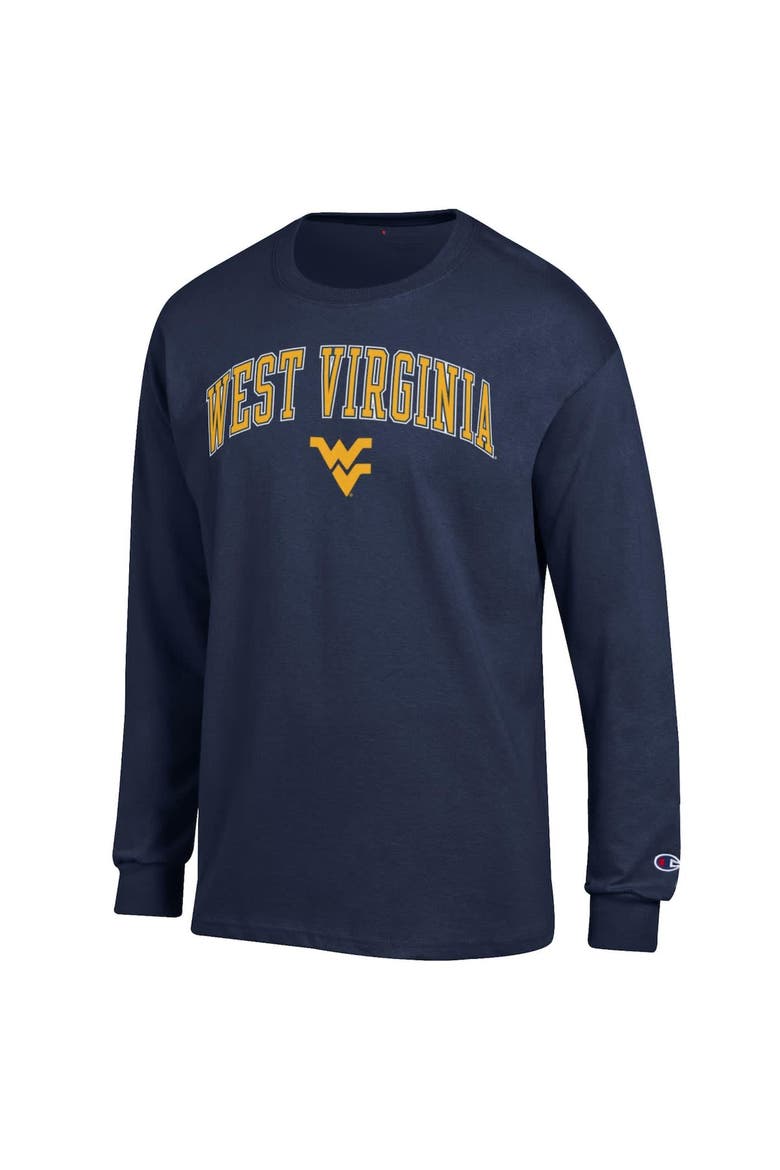 Men's Champion  Navy West Virginia Mountaineers Arch Over Logo Long Sleeve T-Shirt, Alternate, color, Navy