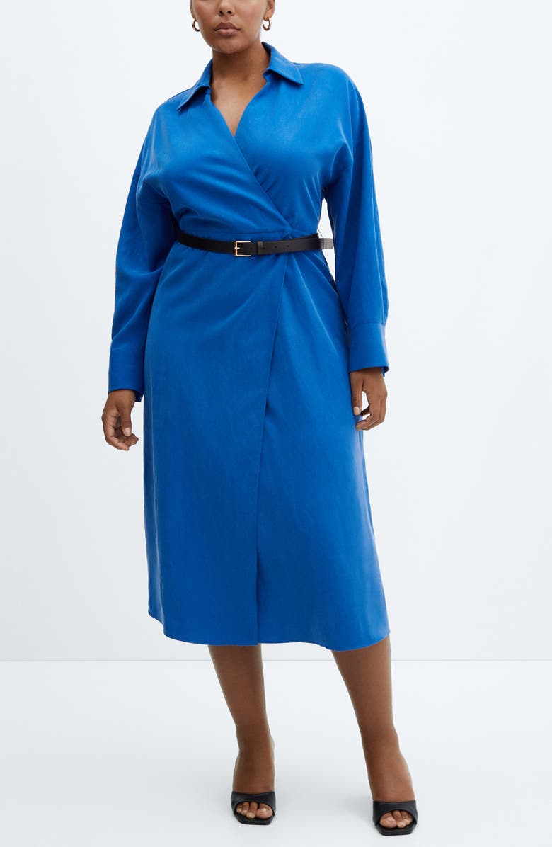 MANGO Belted Long Sleeve Shirtdress, Alternate, color, 