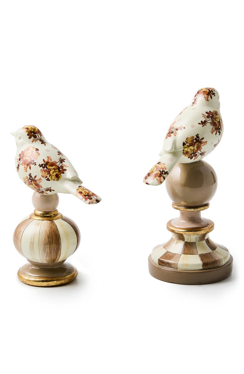 MACKENZIE CHILDS Wild Rose Bird Set of 2 Figurines, Alternate, color, Brown