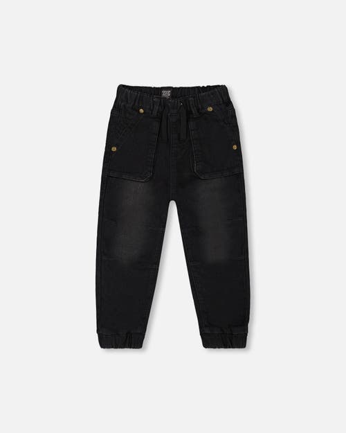 Deux Par Deux Little Boy's French Terry Denim Jogger Pant Black Jeans In Black Jeans