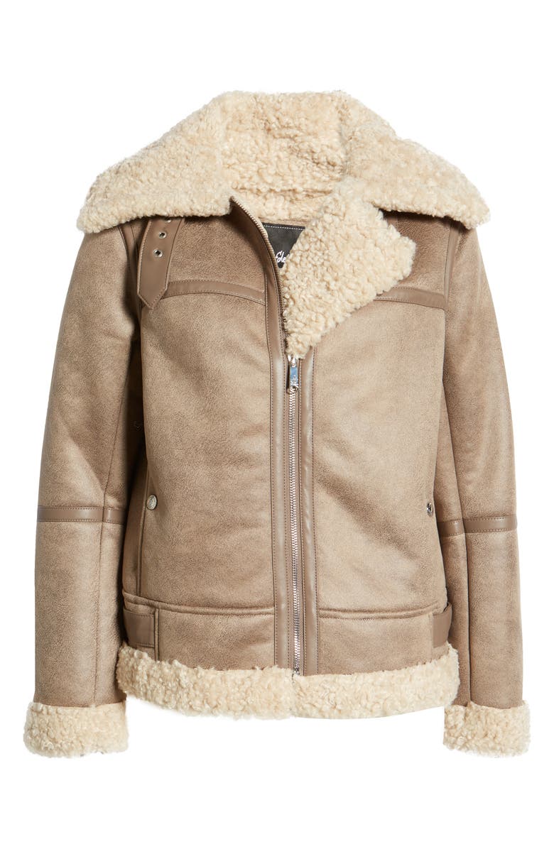 Sam Edelman Short Faux Shearling Trim Aviator Jacket, Alternate, color, Lt. Khaki