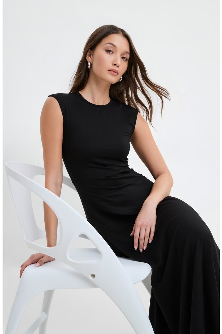 Alina Cap Sleeve A-Line Dress, Alternate, color, BLACK