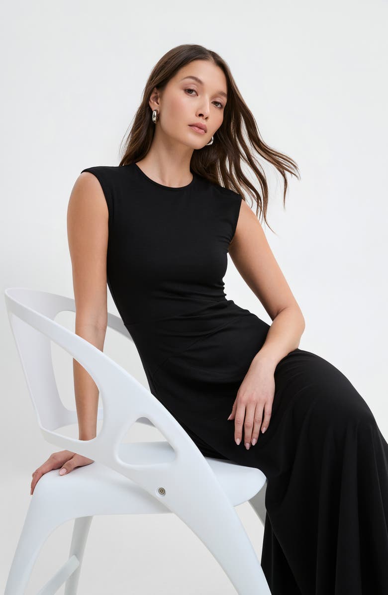 Marcella Alina Cap Sleeve A-Line Dress, Alternate, color, Black