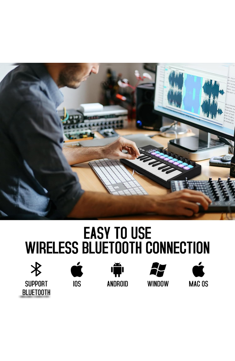 M-Wave 25-Key Bluetooth MIDI Keyboard- Black, Alternate, color, Black