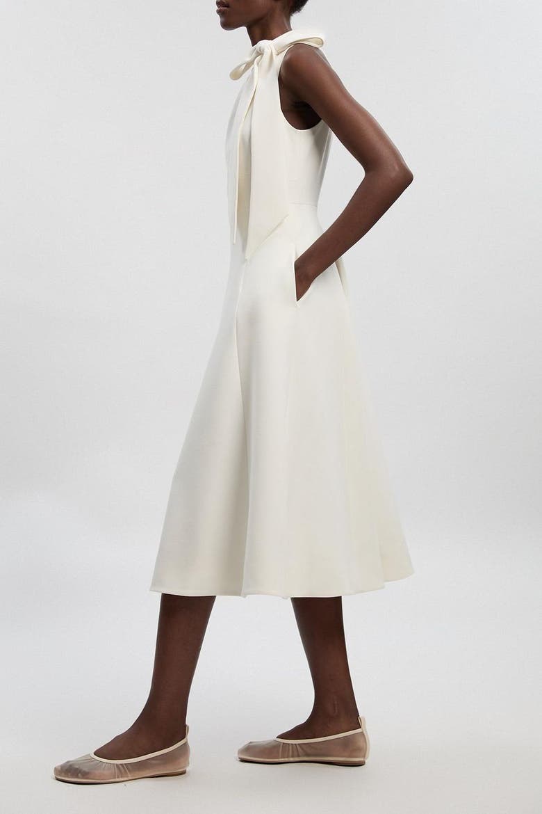 Bow Neck Midi Dress, Alternate, color, Ivory