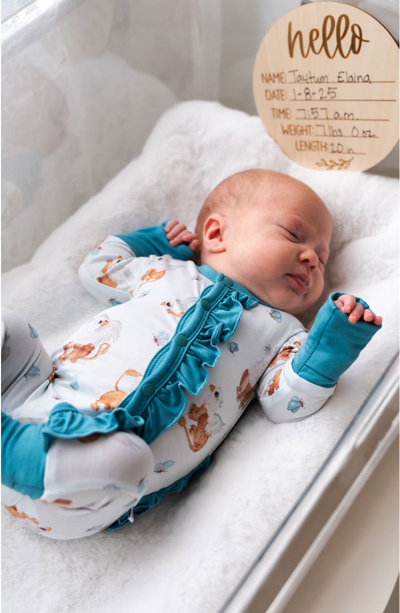 Laree + Co Griffin Butterflies Ruffle Convterible Footie, Alternate, color, Blue