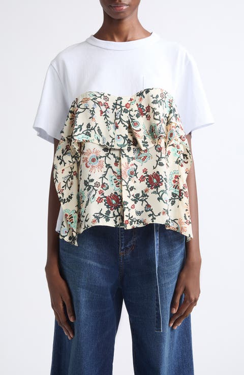 Floral Print Mixed Media T-Shirt