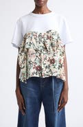 Sacai Floral Print Mixed Media T-Shirt