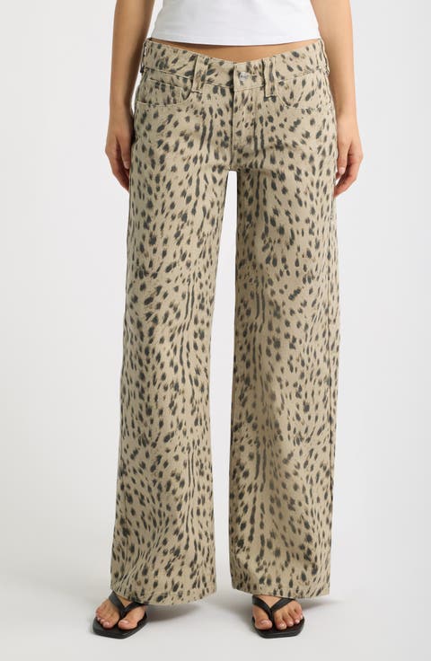 Low Rise Print Wide Leg Jeans