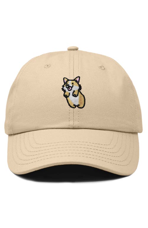 Dalix Leaping Corgi Embroidered Cap In Khaki