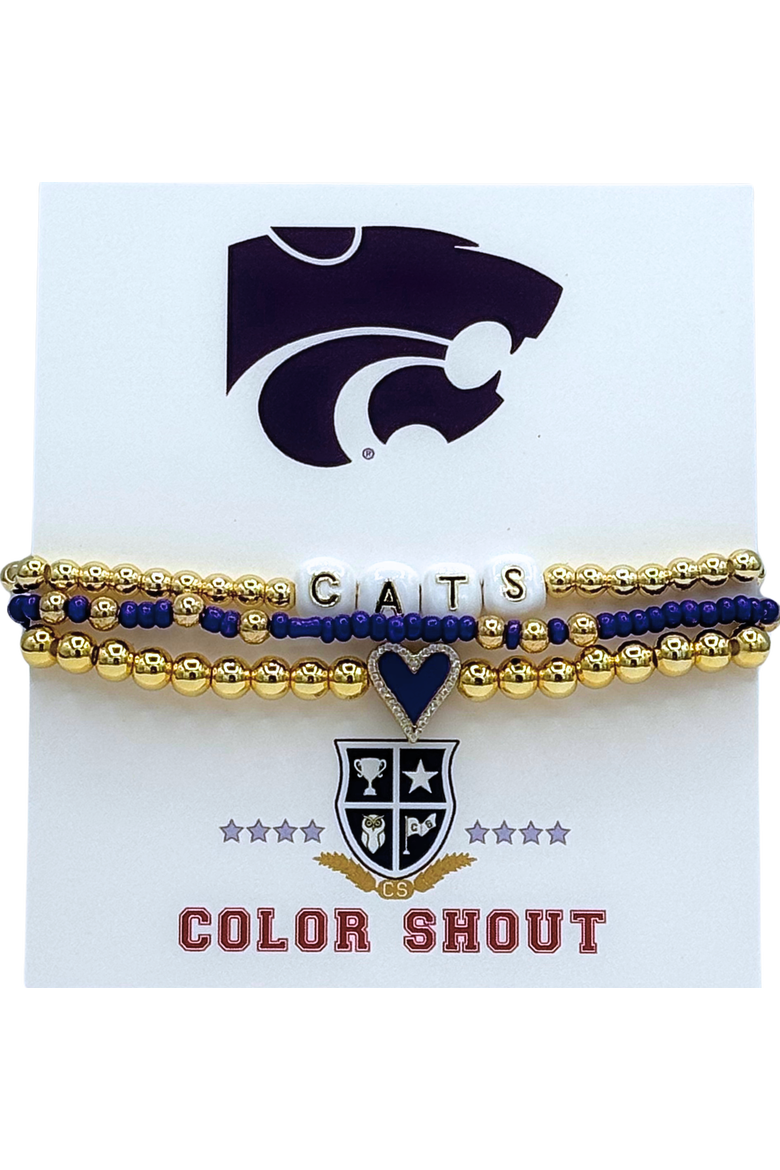 Kansas Sate Love My College Bracelet Stack, Main, color, Yellow Gold