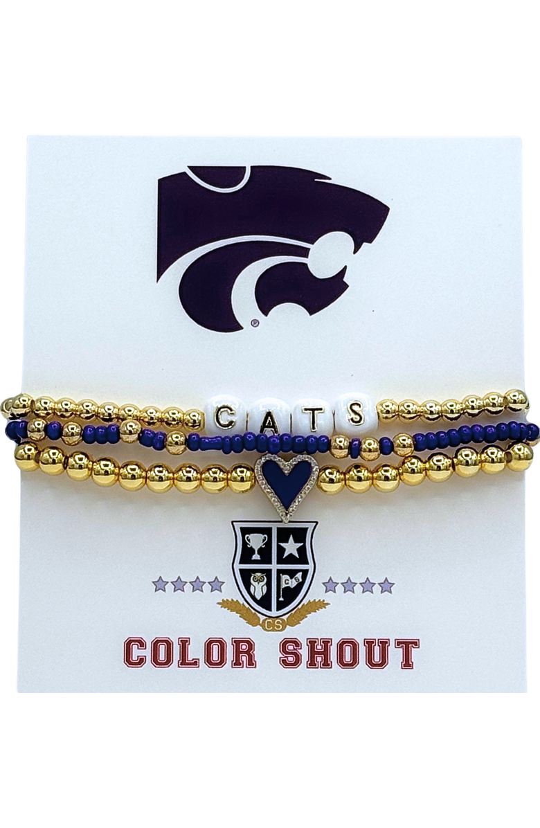 Color Shout Kansas Sate Love My College Bracelet Stack, Main, color, Yellow Gold